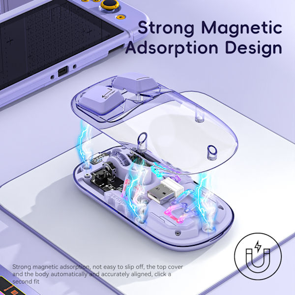 Transparent trådløs mus 3 moduser (BT5.1/BT5.1/2.4G) Bluetooth mus stille oppladbar silm bærbar mus white