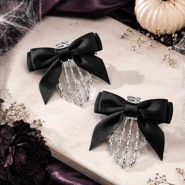 4 stk. Halloween-hårtilbehør med skeletthånd, hårklemmer, sølv silver