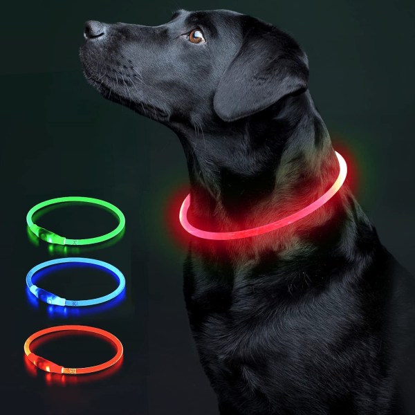 Vattentåligt LED-halsband för hund med reflekterande ljus | Glow in The Dark LED-hundhalsband för ökad säkerhet och synlighet (50 cm)