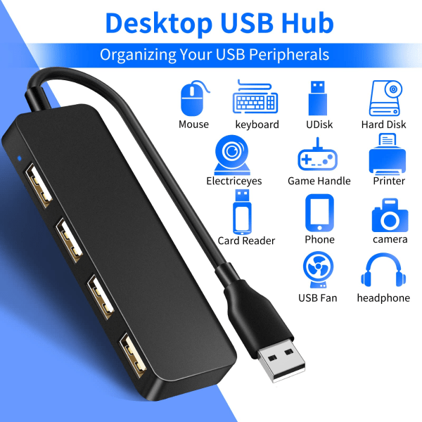 USB Hub, 4-ports USB Hub Ultra Slim bærbar USB Splitter for iMac Pro, MacBook Air, Mac Mini/Pro, Surface Pro, Notebook (usb 2.0hub)