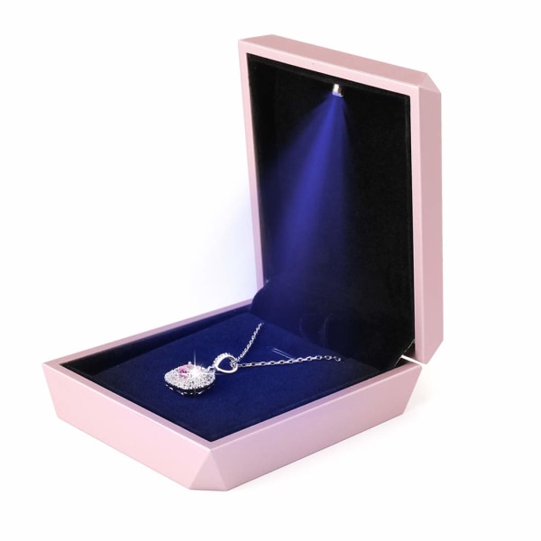LED Hänge Halsband Box Armband Box Par Smycken Presentaskar Case Små smycken Display för förslag Förlovning Bröllop Alla hjärtans dag (Rosa)