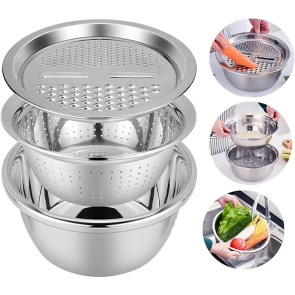 Multifunctional Stainless Steel Grater Basin 3 In 1 Colanders Basin, Grater Strainer and Drain Basket Salad Maker Bowl…1