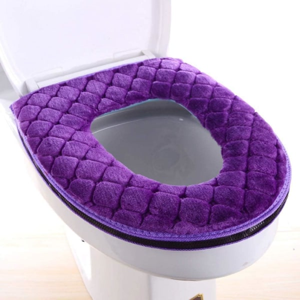 WC-istuimen cover kylpyhuoneeseen, WC-istuimen tyynynpäälliset Pehmeät Paksummat Lämpimät Pestävät WC-istuimen cover Pehmusteet Vetoketjulla Koti Uudelleenkäytettävä (violetti)