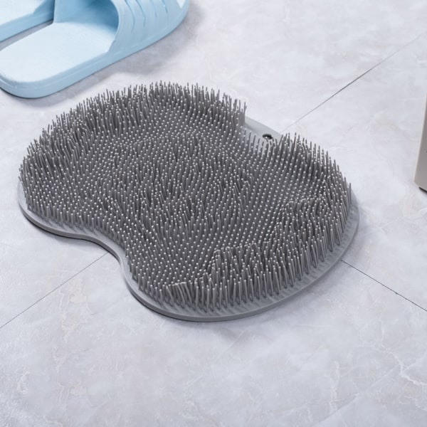 Rygg/føtter skrubber for dusj, silikon dusjbørste med sugekopp for rengjøring og eksfoliering av hud, flytende kropps lange børster (grå)