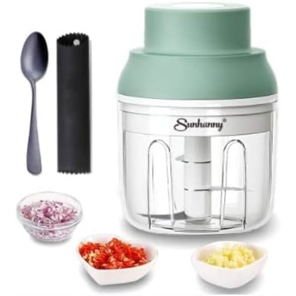 Elektrisk hvitløkshakker Mini, hvitløksmoser, kvern, pepper, chili, nøtter, kjøttkvern, 250 ml, grønn