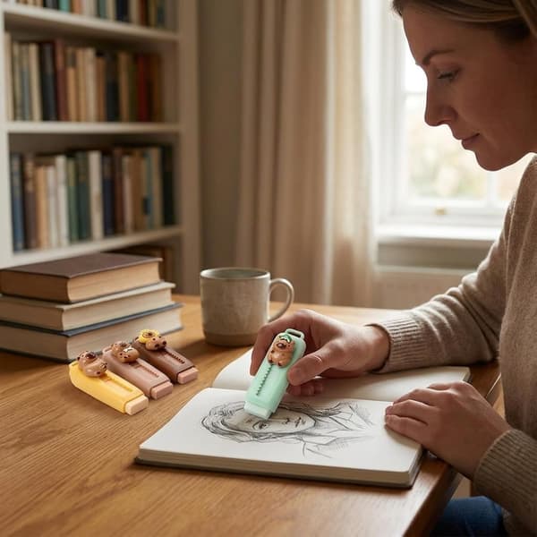 4 stk. Capybara viskelæder, udtrækkeligt push-pull design, Capybara blyantviskelædere | Nyhedspapirvarer sæt (2,5*3,5 cm)