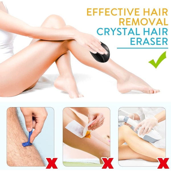 Crystal Hair Eraser, Magic Crystal Hair Remover Stone, Nano Crystal Kivuton kuoriva karvanpoistotyökalu miehille ja naisille, A-musta