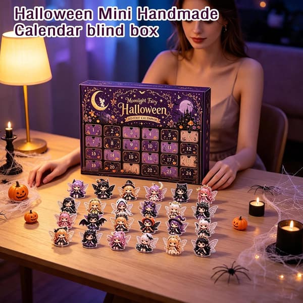 Soppfe Halloween Adventskalender Skummel Nedtellingsboks Blinde Samleobjekter Akrylfigurer for Festlig Skrivebordsdekor E