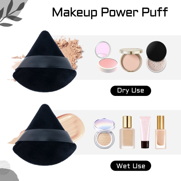 Powder Puffs, 2 stykker Black Triangle Powder Puffs, Myk Makeup Velour Puff for Face Cosmetic Foundation Sponge Mineral Powder Dry Makeup