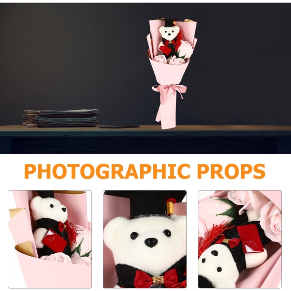Valmistuminen tekokukkakimppu Mini Pehmo Valmistuminen karhukimppu, karhuruusukimppu nukkekimppu Valmistujaiset kukka-asetelmat (vaaleanpunainen)