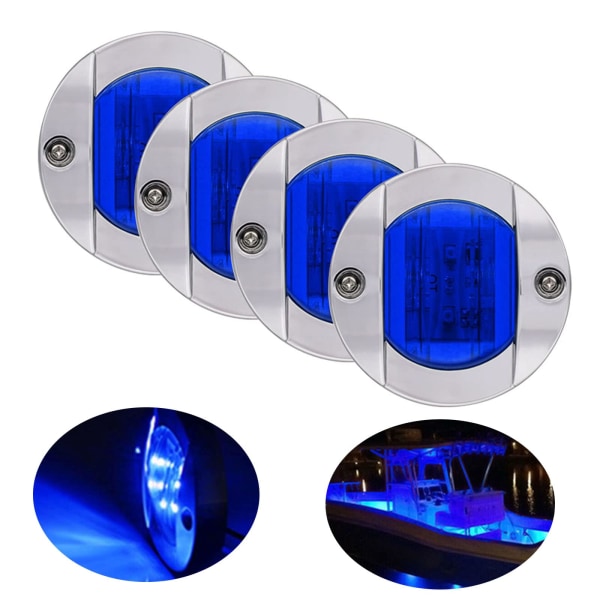 4-pack LED-båtsljus 12V rund marinlampa LED-akterspegelmonteringsljus för båtdäck (blå)