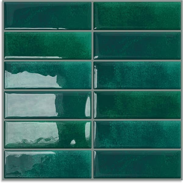 Rektangulära Självhäftande Väggplattor för Kök Badrum, Grön (10-pack, 30.5 x 30.5 cm)