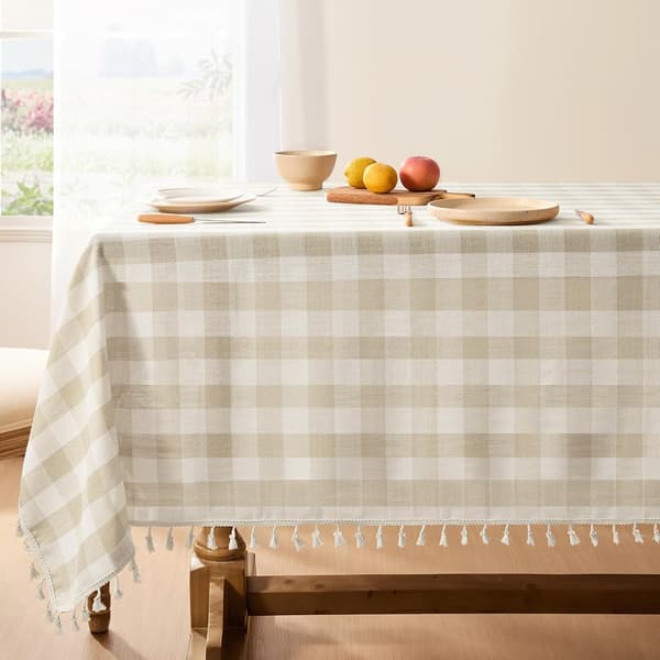 1 stk Gingham duk beige utendørs duk rektangulær 140x200 cm tørkbar bomull dusk Boho duker vannavstøtende, 55x78 tommer beige