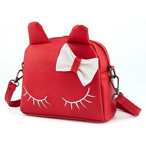 Söt kattöra Barnhandväskor Crossbody-väskor Ryggsäckar i PU-läder Present för barn (röd)