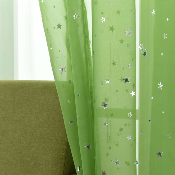 Star Tulle Gardin, genomskinlig stjärngardin för glitter i sovrummet Star Voile Gardin Panel Voile Net Gardin (100x270CM, grön, 1 gardin)