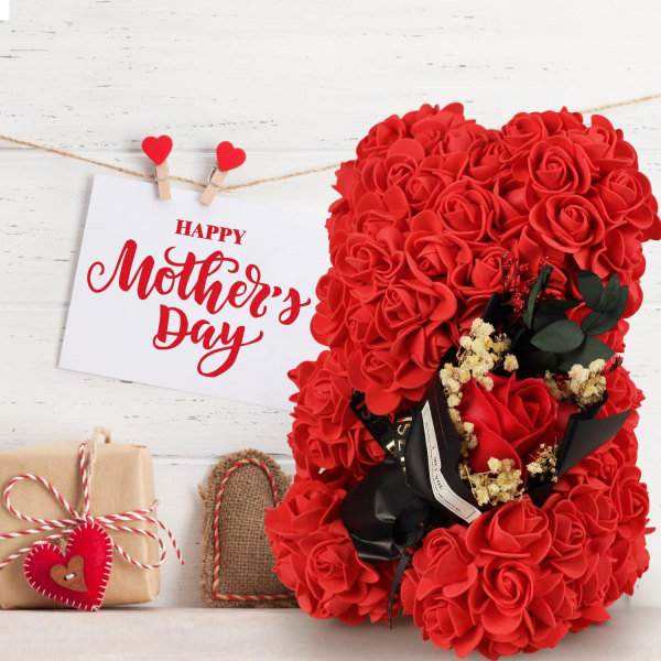 Naisten ruusukarhulahjat jouluksi, kukkanalle ja ruusukimppu, romanttisia lahjoja