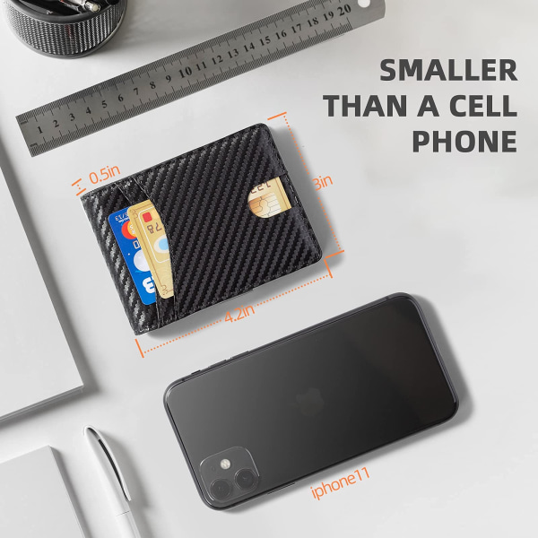 Minimalistisk slank lommebok for menn, premium skinnlommebok med pengeklemme, RFID-blokkerende frontlomme Stilig bifold-lommebok (svart og oransje)