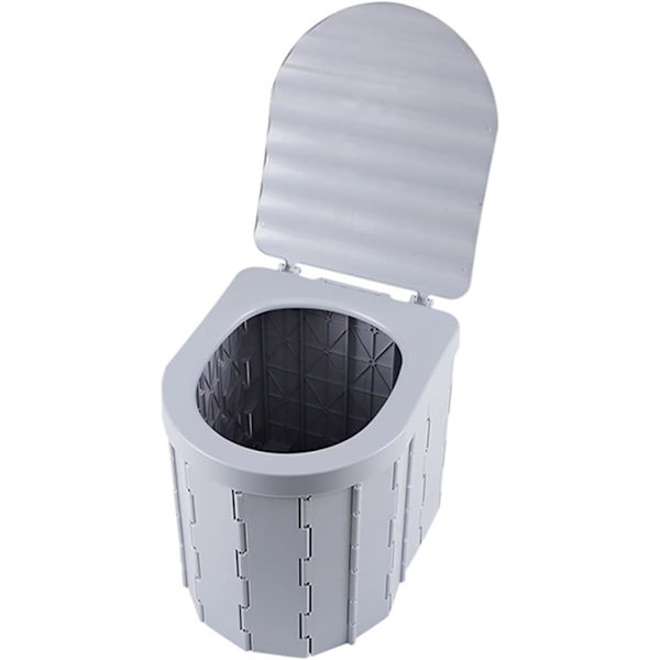 Bærbart campingtoilet, sammenklappeligt toilet med låg, vandtæt bærbart potte, bil, RV, telttoilet, spandtoilet, potte, grå