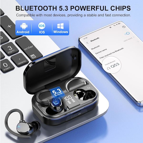 Langattomat nappikuulokkeet, HiFi-stereofoninen ääni Bluetooth 5.3 -langattomat kuulokkeet 4 ENC -melunvaimennusmikrofonilla, IP7-vedenpitävät nappikuulokkeet, 40 tunnin toistoaika