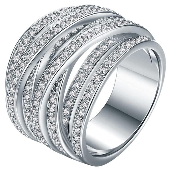 Glänsande halvfull diamantring Flerskiktslindning Cubic Zirconia Jubileumsringar Diamond Multi Row Ring Evighetsförlovningsbröllop (US-kod 7)
