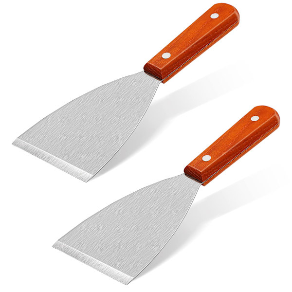 2 stk. grillskrape i rustfritt stål med treskaft og skrått blad