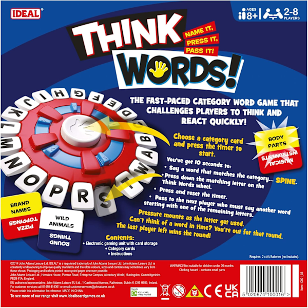 Think Words: Hurtig tankegang, bogstavspresningsspil! | Familiespil | Til 2-8 spillere | Aldre 8+