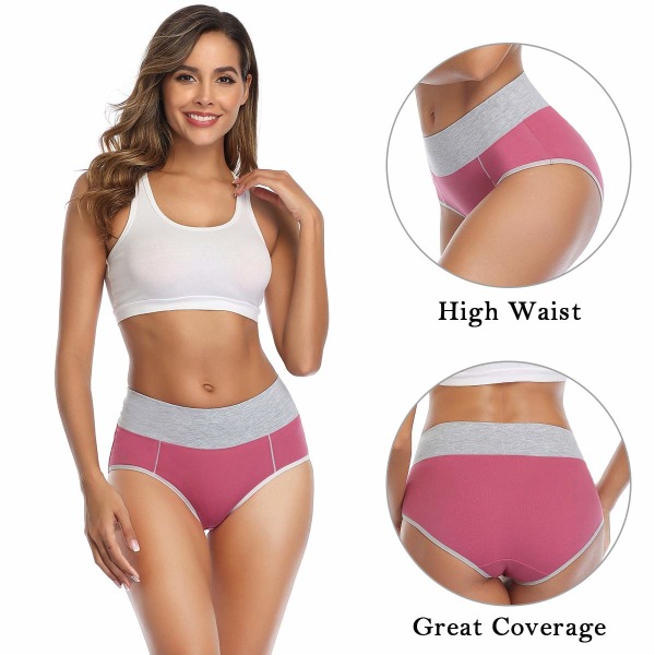 Underbukser bomullsundertøy for kvinner Dameturser med høy midje Pakke med 5 stk