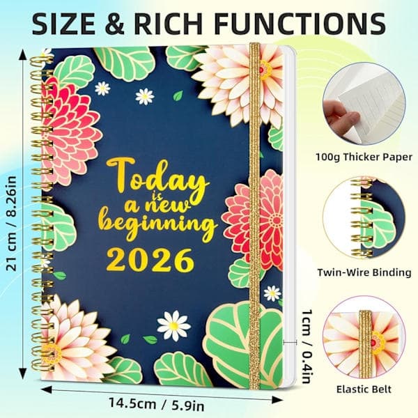 Ukeplanlegger og månedskalender 2026, daglig agenda-planlegger, egnet for planlegging/skoleplanlegging B B