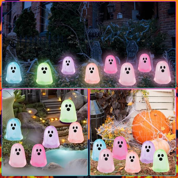 50 Mini Halloween Spøgelsesdekorationer – Sjove Selvlysende Bordpynt (Assorterede Farver, Tilfældigt Afsendt)