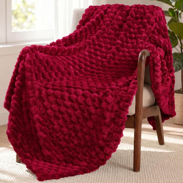 1 stk. stort 3D fleecetæppe til sofa, 127x178 cm, superblødt letvægts plys-kastetæppe til voksne, vinrød. wine red