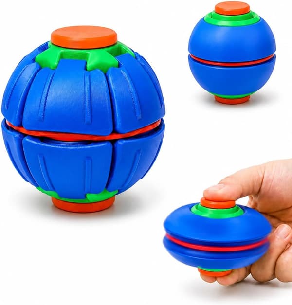 Balkwan 3D-printad press-to-spin fidget-boll, press-and-spin sensorisk leksak, stressavlastande skrivbordsspinner för klassrum, kontor och hem, handhållen fidget Royal Blue
