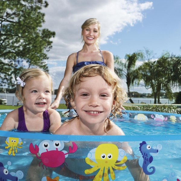 Sea Life Play Pool Barnebasseng, Oppblåsbar Overjordisk Basseng, Utendørs Hagebasseng Blå 48 x 10 Tommer