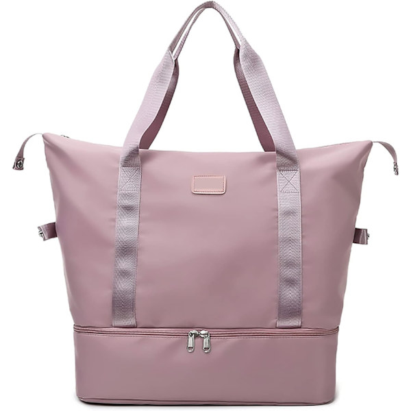 Reise Duffel Tote Bag, Vanntett Skulder Weekender Bag for Kvinner og Menn Svømme Sports Reise Gym Bag, Sammenleggbar og Utvidbar Bag Lett pink