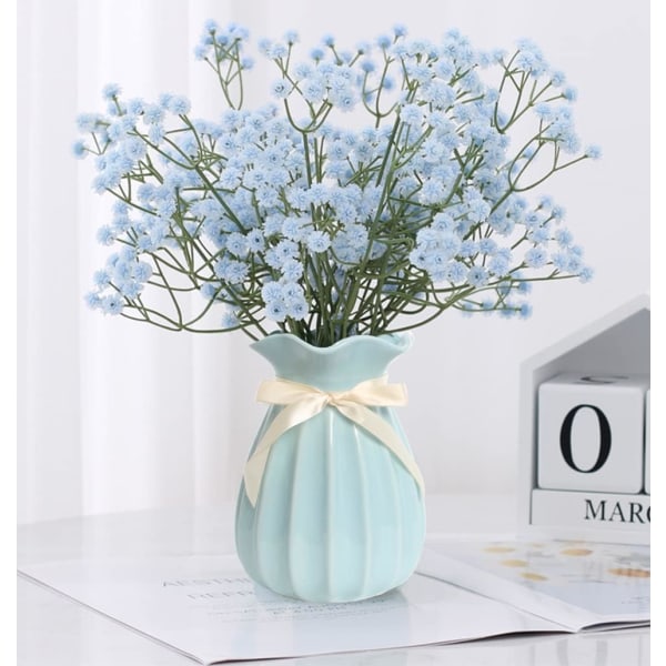 Vase blå 19 cm høy, blomstervaser moderne keramikk for borddekorasjon innendørs bruk, dekorative vaser for pampasgress