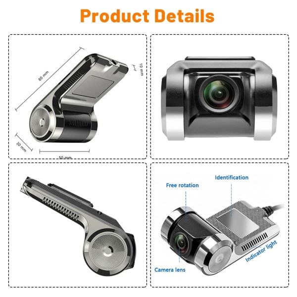 Auton DVRMini-autokamera 170° laajakulmainen autokamera USB minitallennin