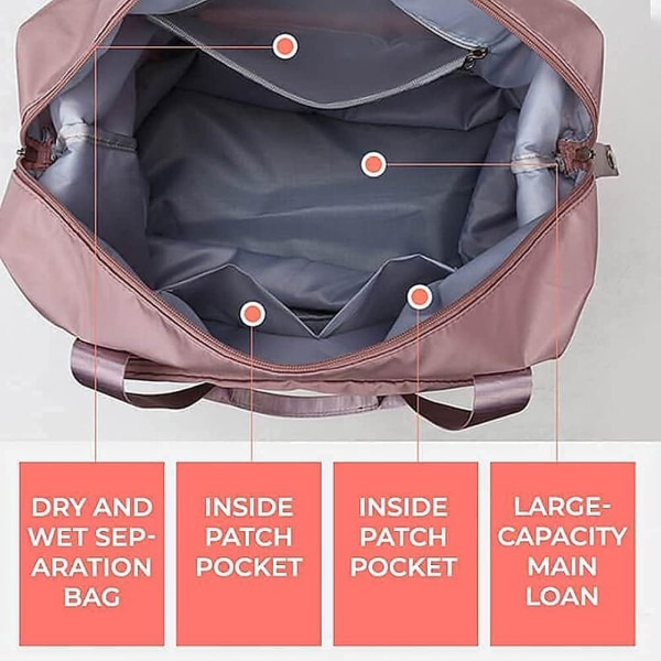 Sammenfoldelig rejsetaske med stor kapacitet, bærbar letvægts vandtæt Oxford-stof-crossbody-taske, med fast rem Bagage-foldbar rejsetaske (grå lyserød)
