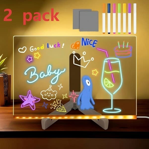LED-skriveplade med farver, tegneplade, lysende opslagstavle - 2-pak 2-pak 2pack