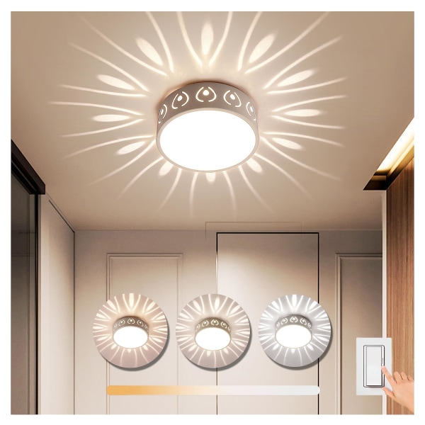 Taklampa hall, 6W mini rund LED-taklampa dimbar av järn och akryl i vitt, modern kreativ takbelysning ihålig Ø15CM