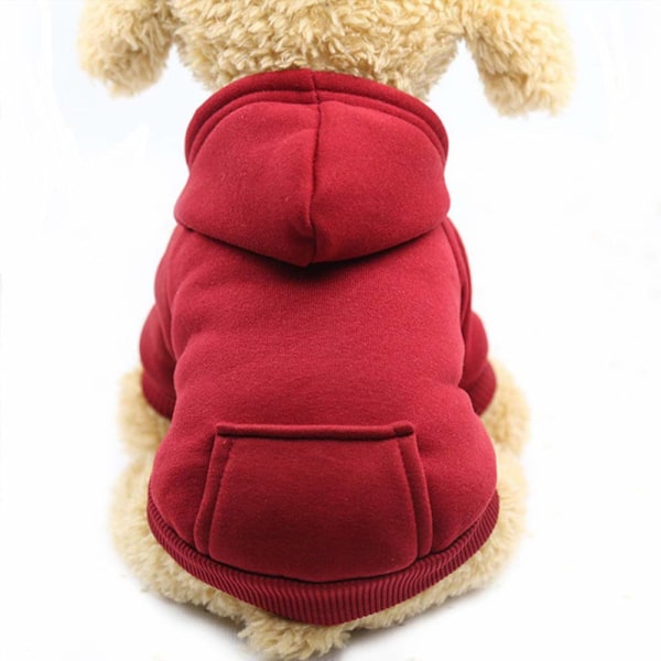 Vinterhundhuvtröja med fickor Varma hundkläder för små hundar Chihuahuarock Kläder Valpkatt Custume (vinröd, X-Small)