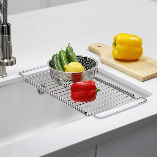 Multifunktionel rustfrit stål køkkenvask tørrestativ teleskopisk vaskstativ rustfrit stål vaskstativ (justerbar 40-60 cm