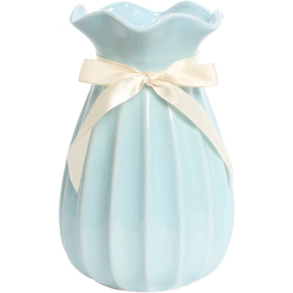 Vase blå 19 cm høy, blomstervaser moderne keramikk for borddekorasjon innendørs bruk, dekorative vaser for pampasgress