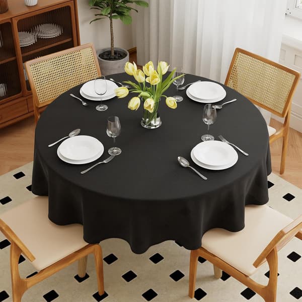 Sorte runde duge 148 cm, vaskbar polyester dug | Stor cirkulær polyesterstof dug til spisebord, 1 stk. black