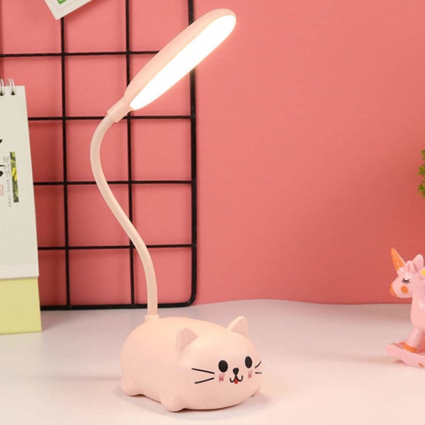 Lasten lamppu, LED-pöytälamppu lapsille, Langaton lataus Opiskelijoiden silmiensuojauslamppu, USB ladattava sarjakuvalelulamppu (vaaleanpunainen)