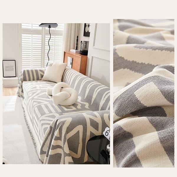 Sofföverdrag i bohemisk stil i chenille (passar för 1/2/3/4-sits och L-formade soffor), möbelskydd – grå, 180x230cm gray