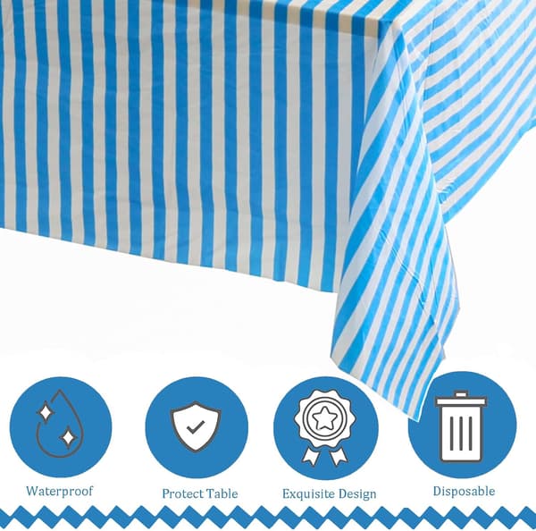 137*274cm ljusblå och vita ränder bordsduk bordsöverdrag fest, engångs rektangulär bordsduk plast rosa bordsduk fest, 1 st light blue