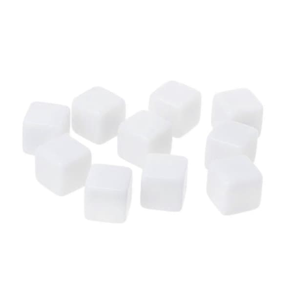 10 stk. firkantede 6-sidede terninger 16mm/18mm/20mm hvide blanke terninger til børnelegetøj