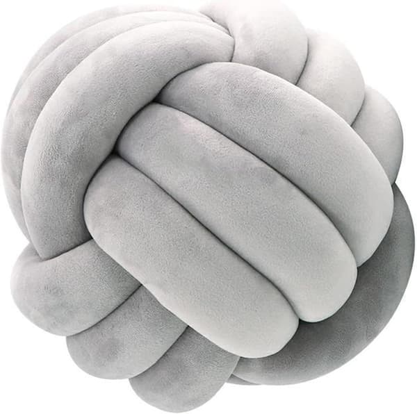 1 stk. knyttet kuglepude, knudepude til sofa - blød dekorativ pude, rund (grå, 20 cm) Grey