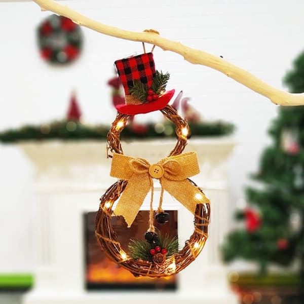 Julekrans LED dekorativ krans, kunstig snemand dørkrans guirlande julepynt til hoveddør, 20*40
