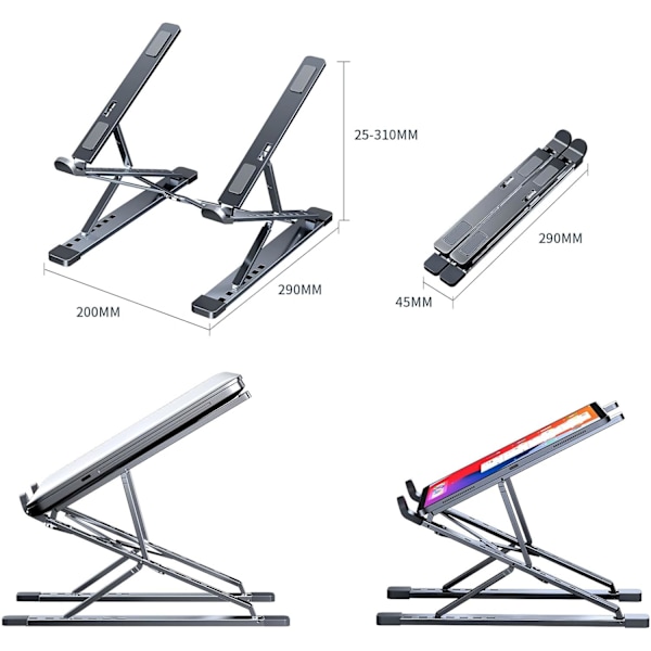 Bærbar stativ for skrivebord, 9x7 nivåer justerbar, lett og bærbar for reise (sølv)