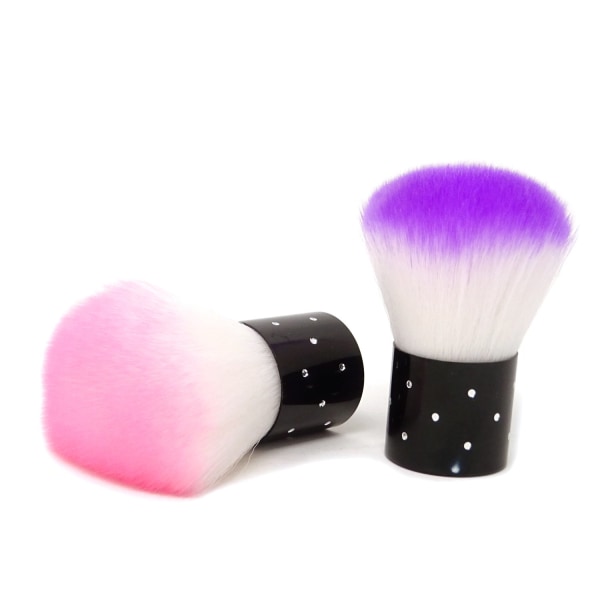 2 ST Mångsidiga bärbara korta handtag Soft Nail Arts Dust Brush Cleaner Makeup Powder Blush Borstar (rosa + lila)